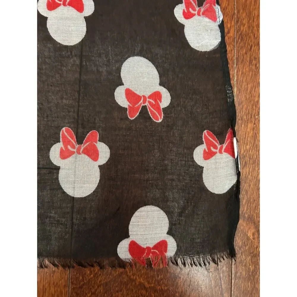 Disney Black Scarf, White Minnie Mouse Silhouette with Red Bow Print, Rectangle